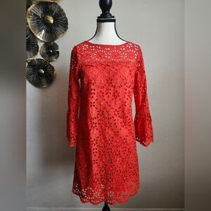 J.Crew Red Eyelet Long sleeve Dress